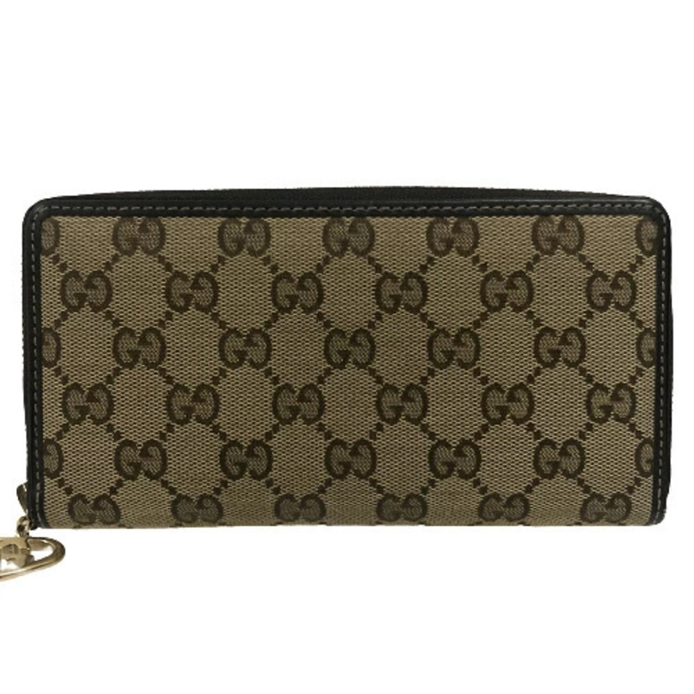 Gucci Lovely Round Long Wallet GG Canvas Zipper Zippy Leather Brown - Picture 2 of 10